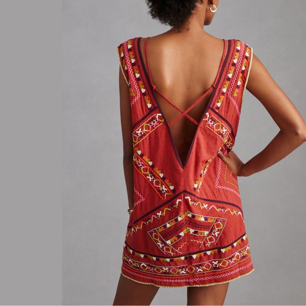 Anthropologie Embroidered Statement Mini Dress Light Red Large NWT - Picture 17 of 17